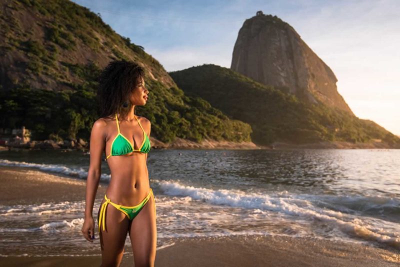 a woman with Brazilian Virgin Hair on the beach in Brazil